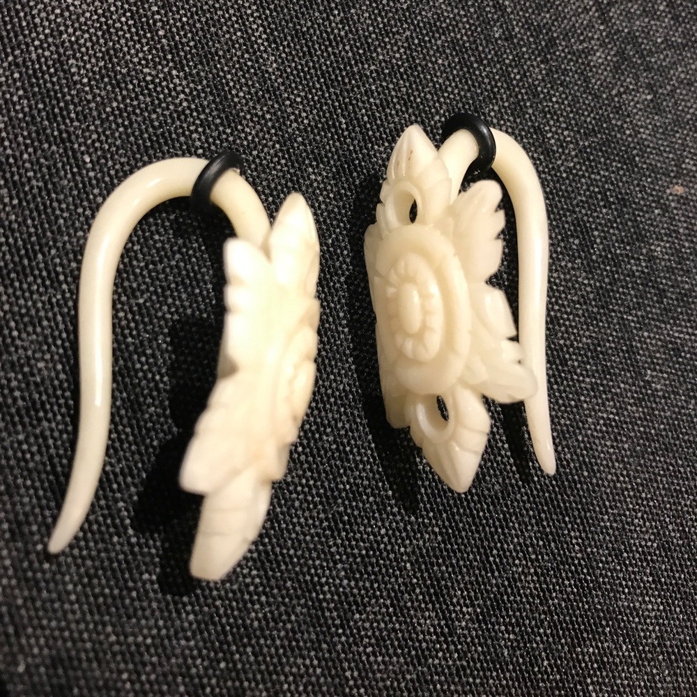 Bone Flower 8 Gauge Earrings.