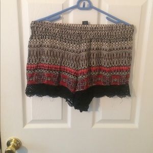 Flowy black white and pink shorts with a lace