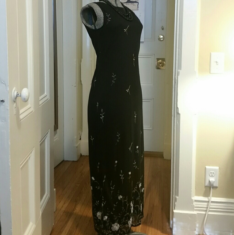 SOLD - Vintage Dress with Silver Flowers