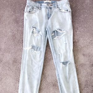 Light washed distressed denim