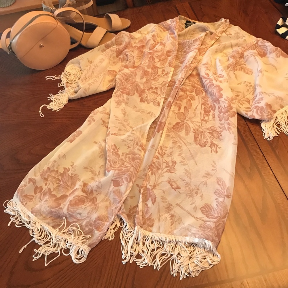 Floral and Fringe Kimono