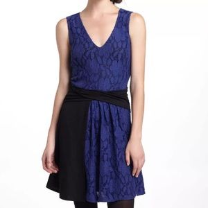LEIFNOTES Anthropologie Colorblock Lace Blue Dress