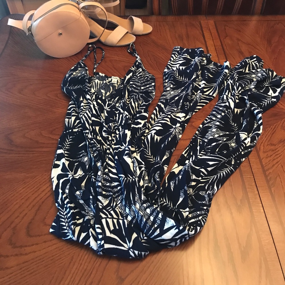 Navy and White Floral Jumpsuit