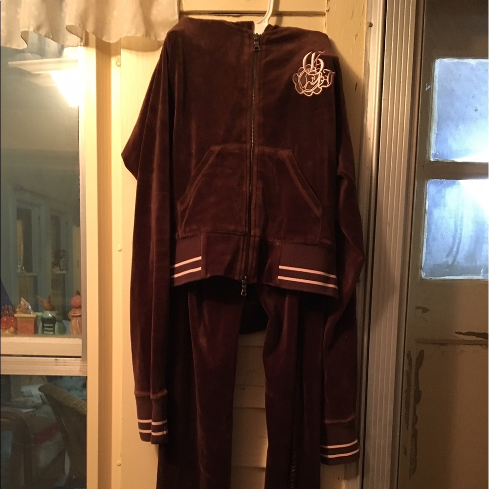 Guess jeans brown velour sweatsuit size large
