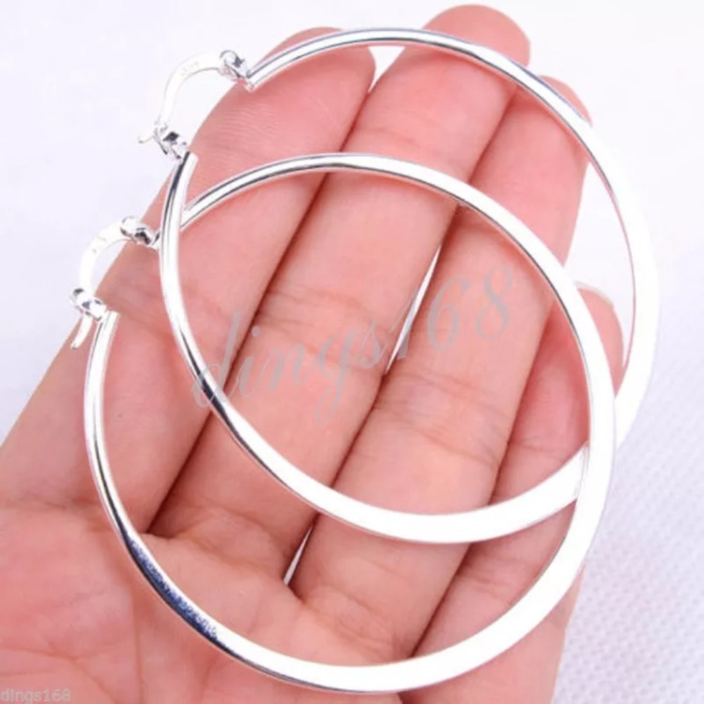 Stunning large 925SS hoop earrings 2.1" diameter