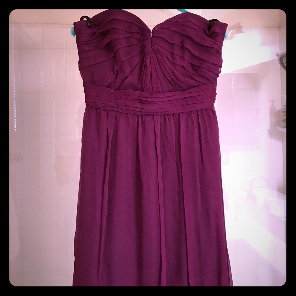 Eggplant silk Amsale floor length bridesmaids gown