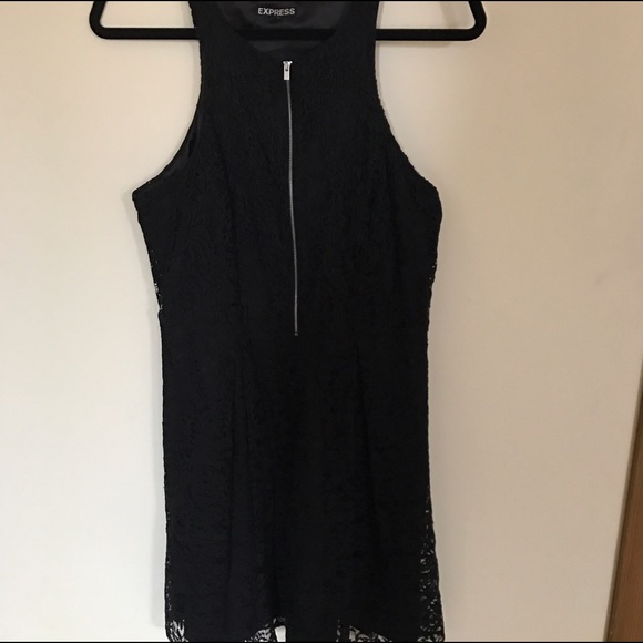 Express Black Lace Zip Front Fit and Flare Dress - Picture 2 of 8