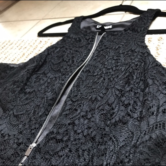 Express Black Lace Zip Front Fit and Flare Dress - Picture 5 of 8