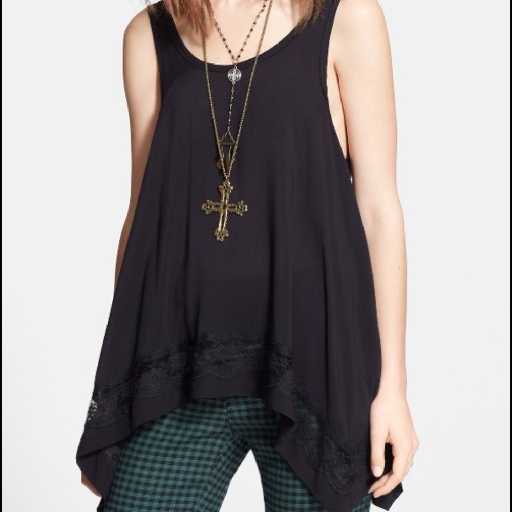 Free People - Lace Trim Handkerchief Hem Tank