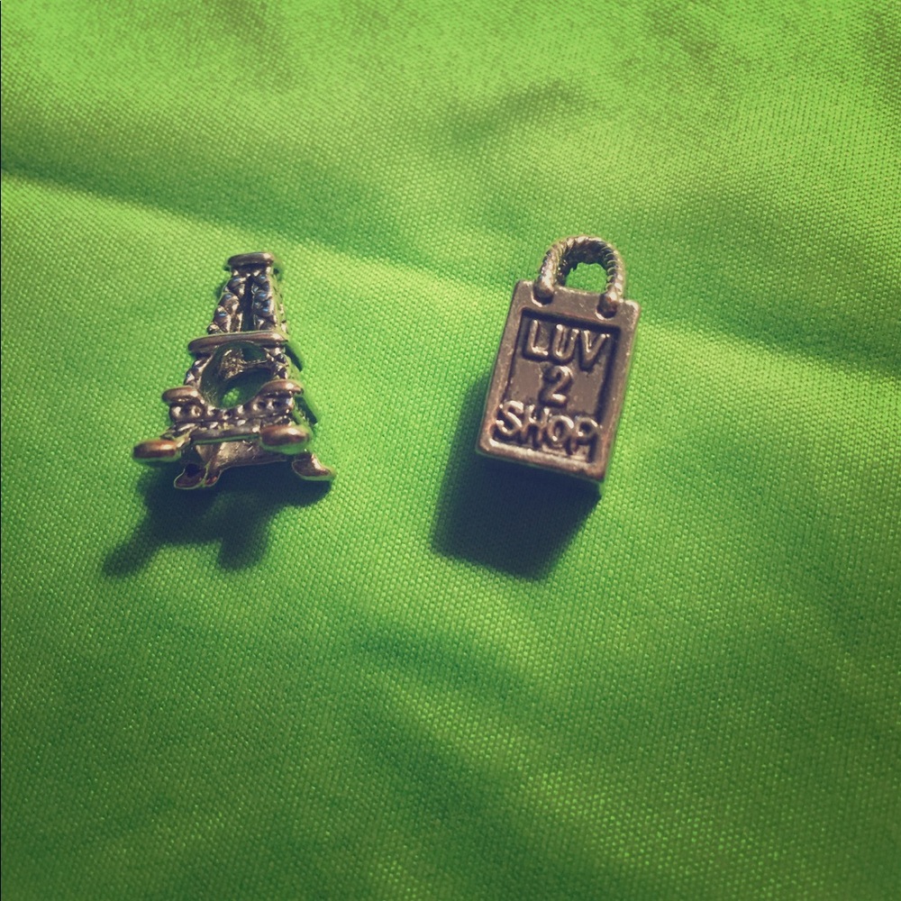 Sterling Silver Eiffel Tower & Born to Shop Charm