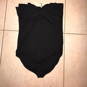 Strapless black bow bodysuit