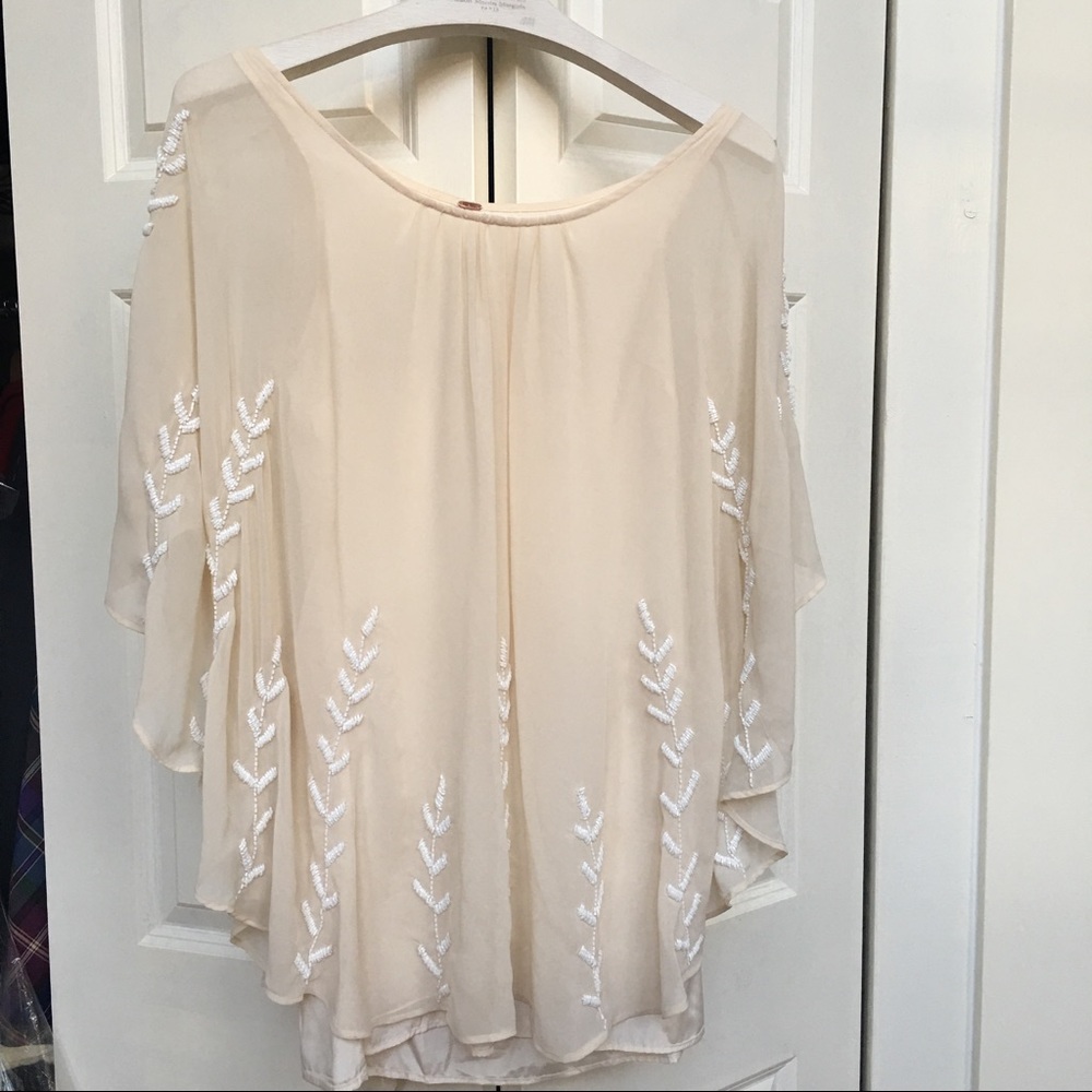 Free People Cream blouse with white beads NWOT - Picture 2 of 7