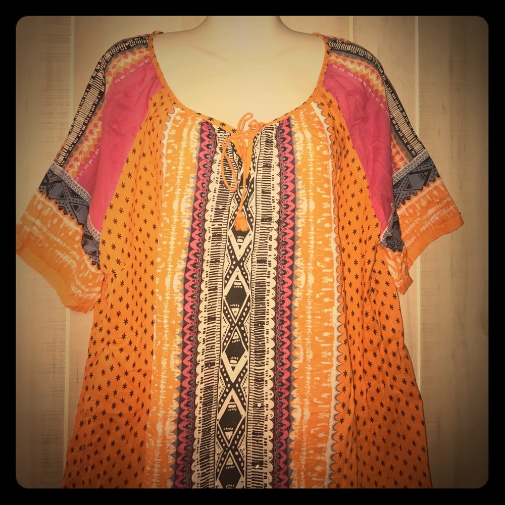 New Direction Plus Size Tie Front Peasant Top