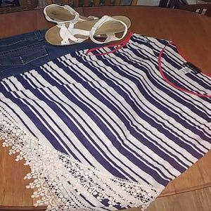 Fun Blue & Cream Striped Top sz 2X