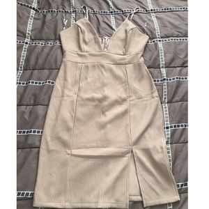 Beige Fitted Mini Dress