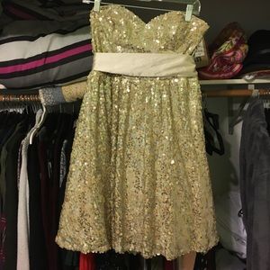 Gold/champagne sequin dress with satin ribbon!