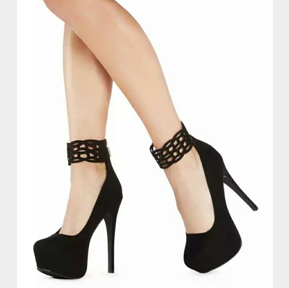 Black faux suade heels