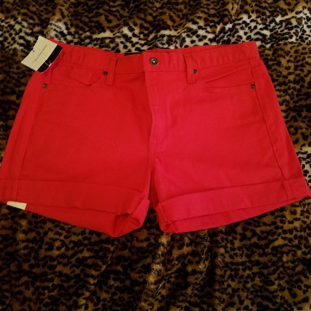 Red Calvin Klein jean shorts