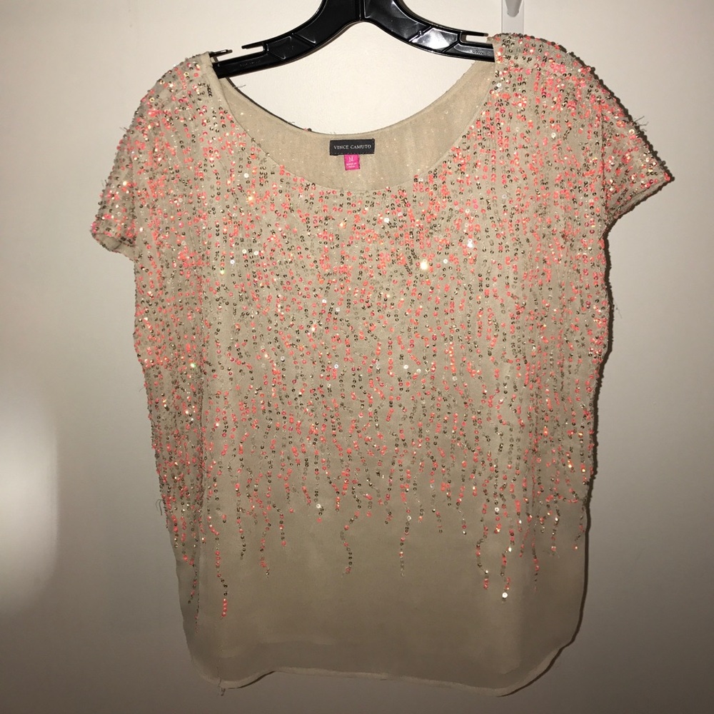 Vince Camuto Coral Sequin Shirt M