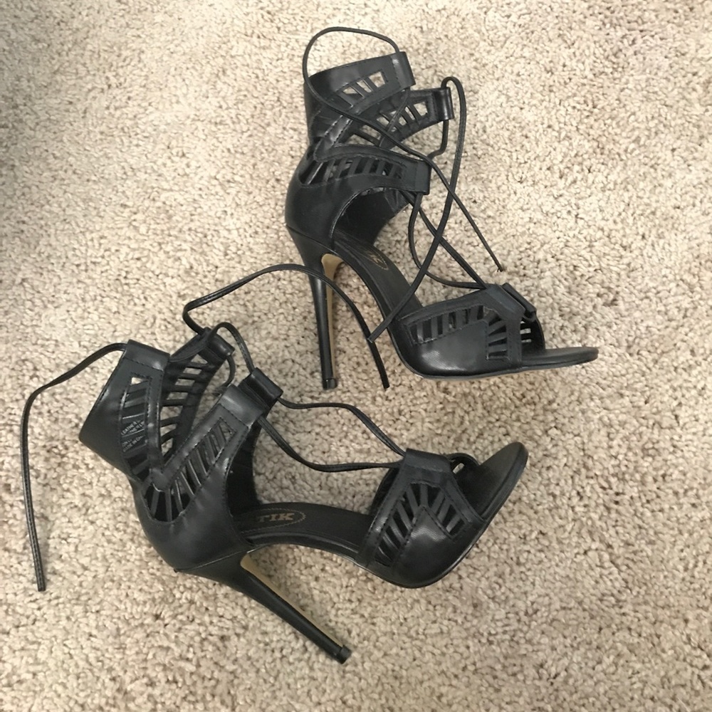 Black lace up stilettos