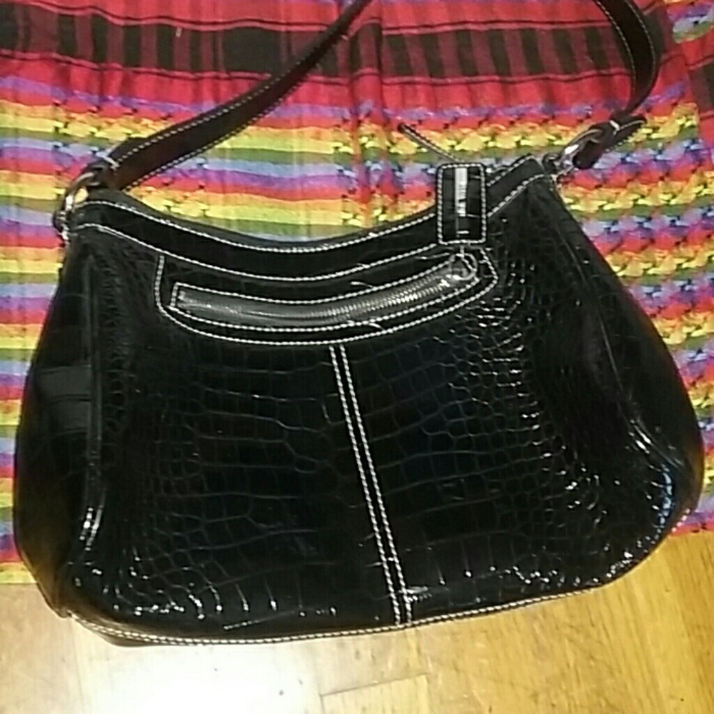 Nine West Crocodile Black Patent Hand Bag NWOT