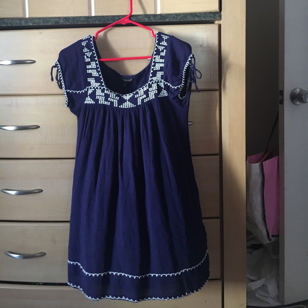 NAVY BLUE DRESS! With white embroidery!