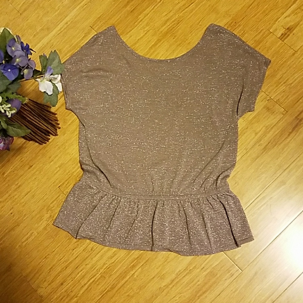 Express Shimmer Taupe Short Sleeve Top