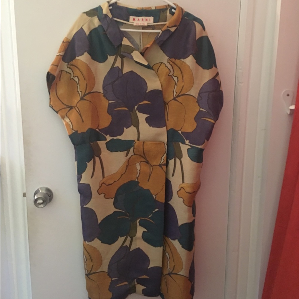 MARNI floral silk/linen short sleeve wrap dress 40