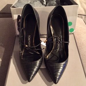 Tom Ford Black Cross Ankle Pumps