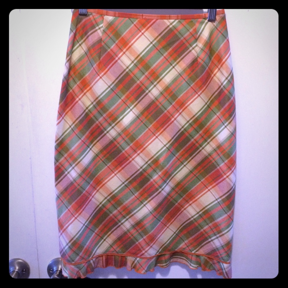 Orange, green, cream plains skirt