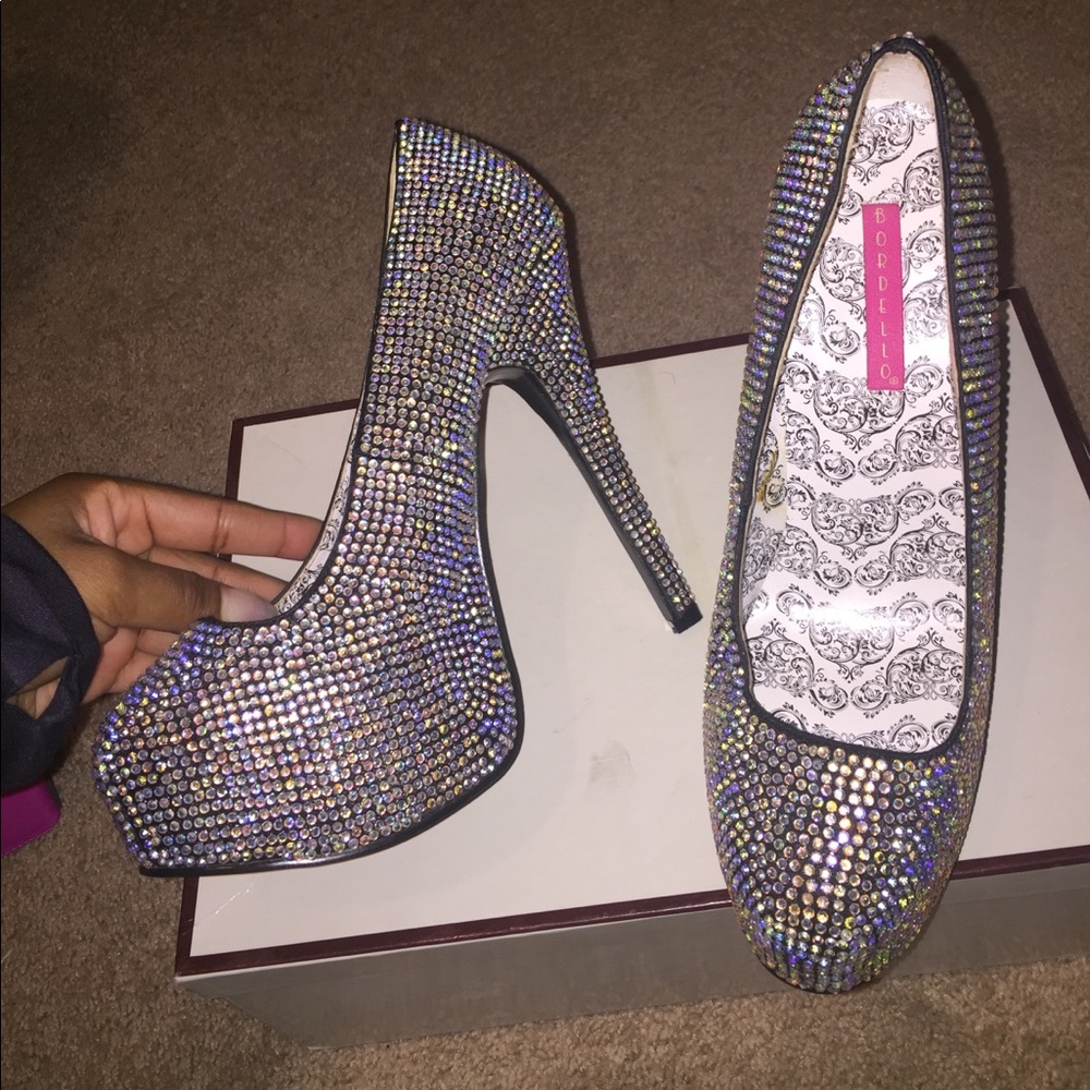 Super Bling Platform High Heels!! Silver Crystal!