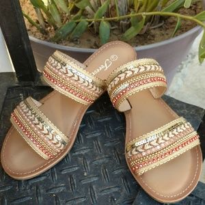 Beaded Sequence Flat Sandals