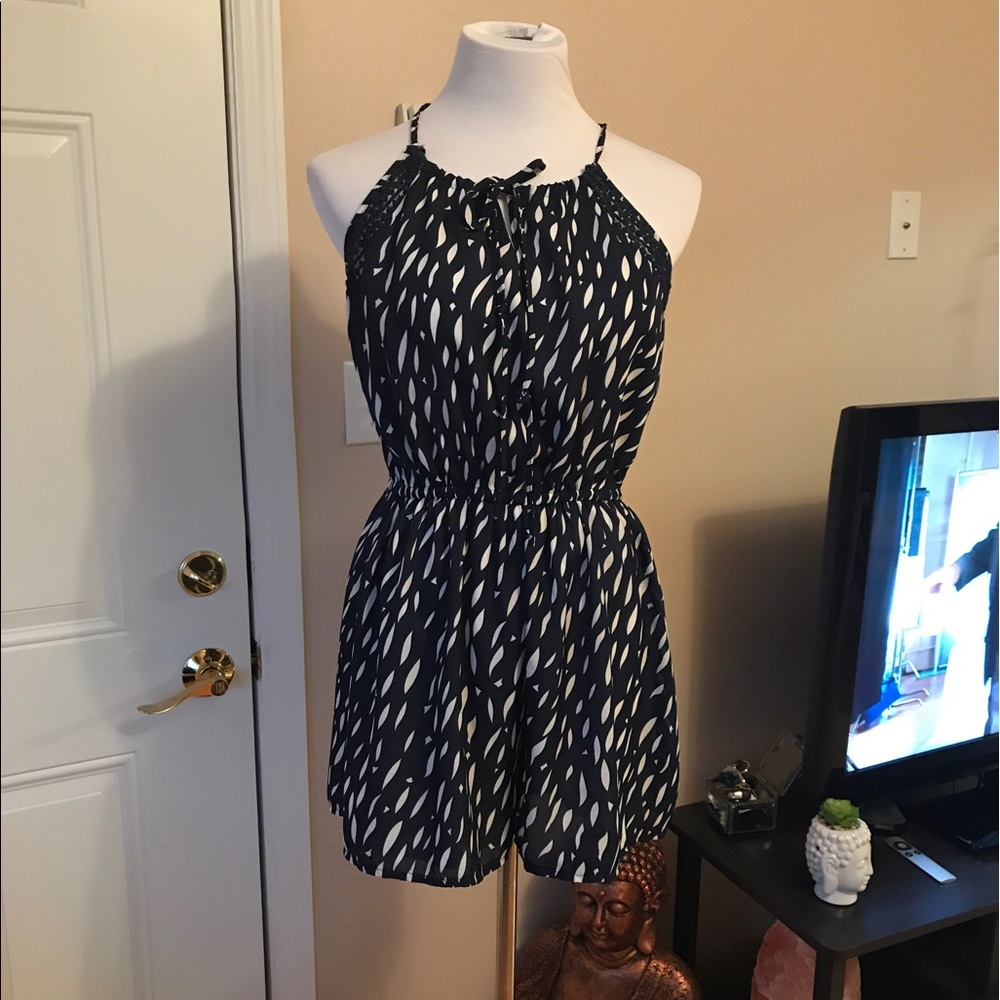 Navy Blue and White Short Romper