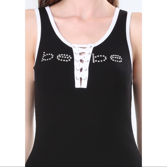 Bebe Tops Black Bebe Logo Lace Up Tank Top Poshmark