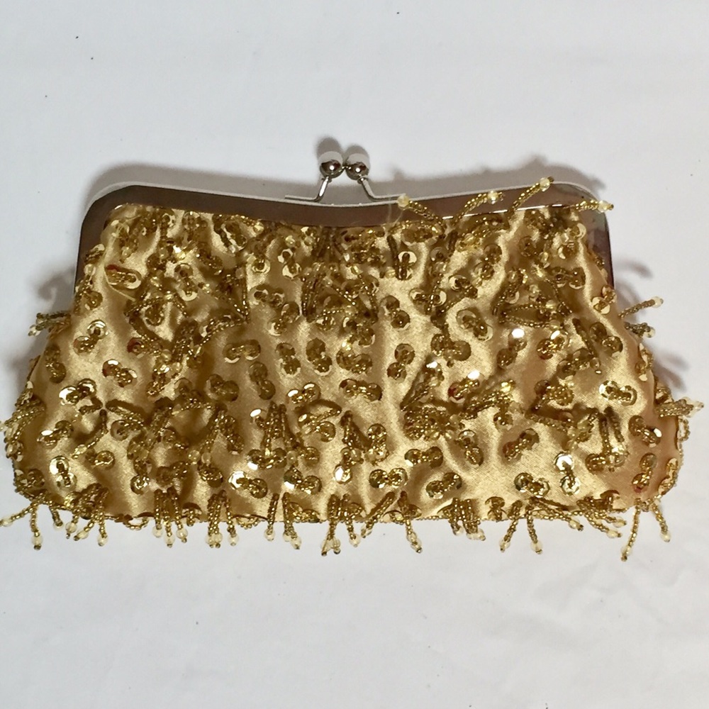 BIJOUX TERNER Gold Satin Clutch