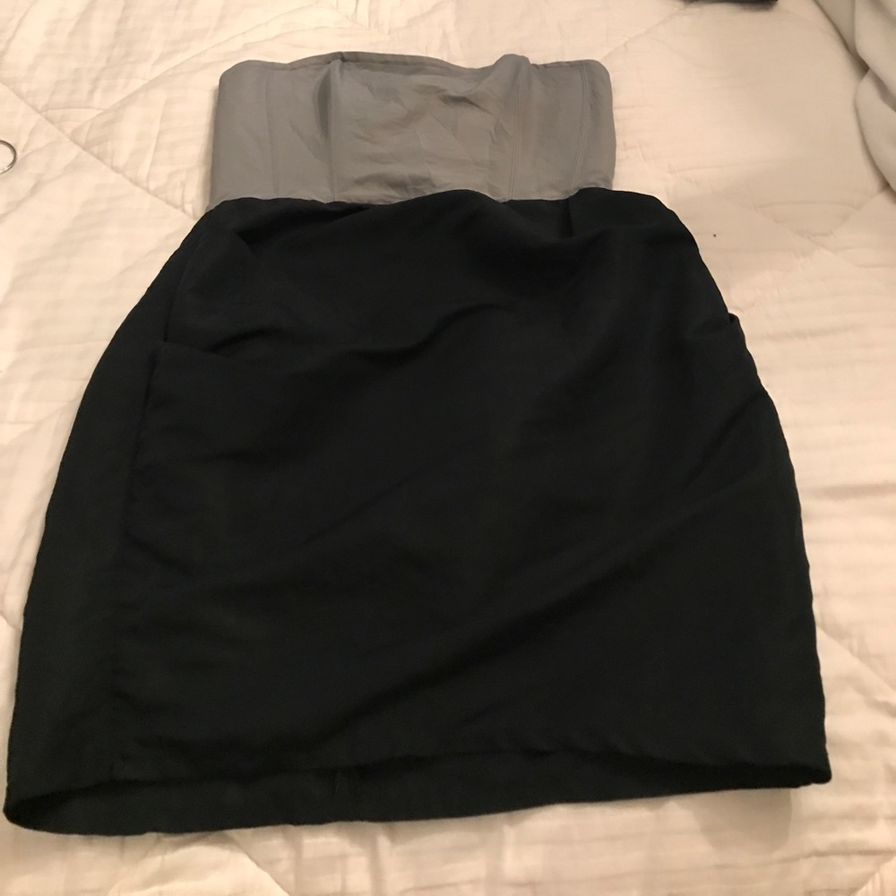 Black and grey strapless color block dress