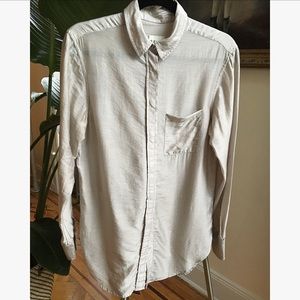 REISS Luminous Silk Blend Button Down Blouse Beige