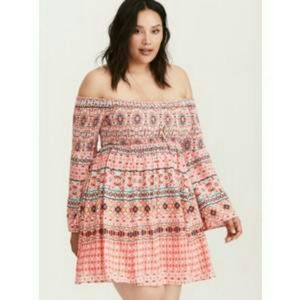Mosaic Print Smocked Bell Sleeve Dress