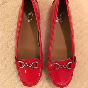 Franco Sarto red patent leather moccasins loafers