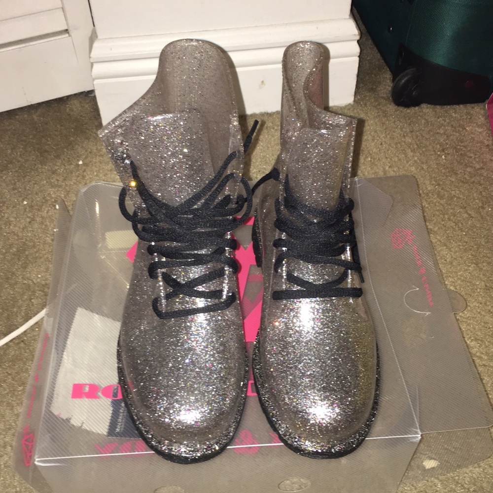 Brand New See thru boots with glitter detail