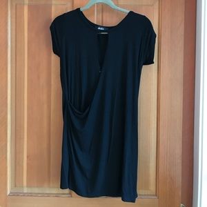 Black wrap front T-shirt dress