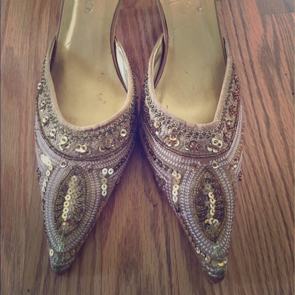 Gold slip on heels
