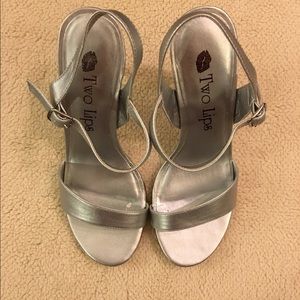 Two Lips silver with acrylic wedge heel sandals