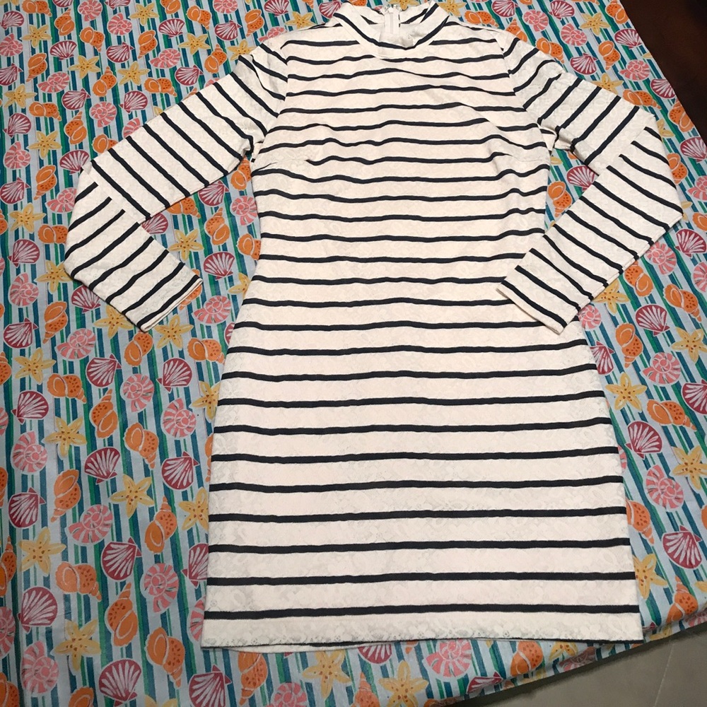 Navy blue striped lace dress