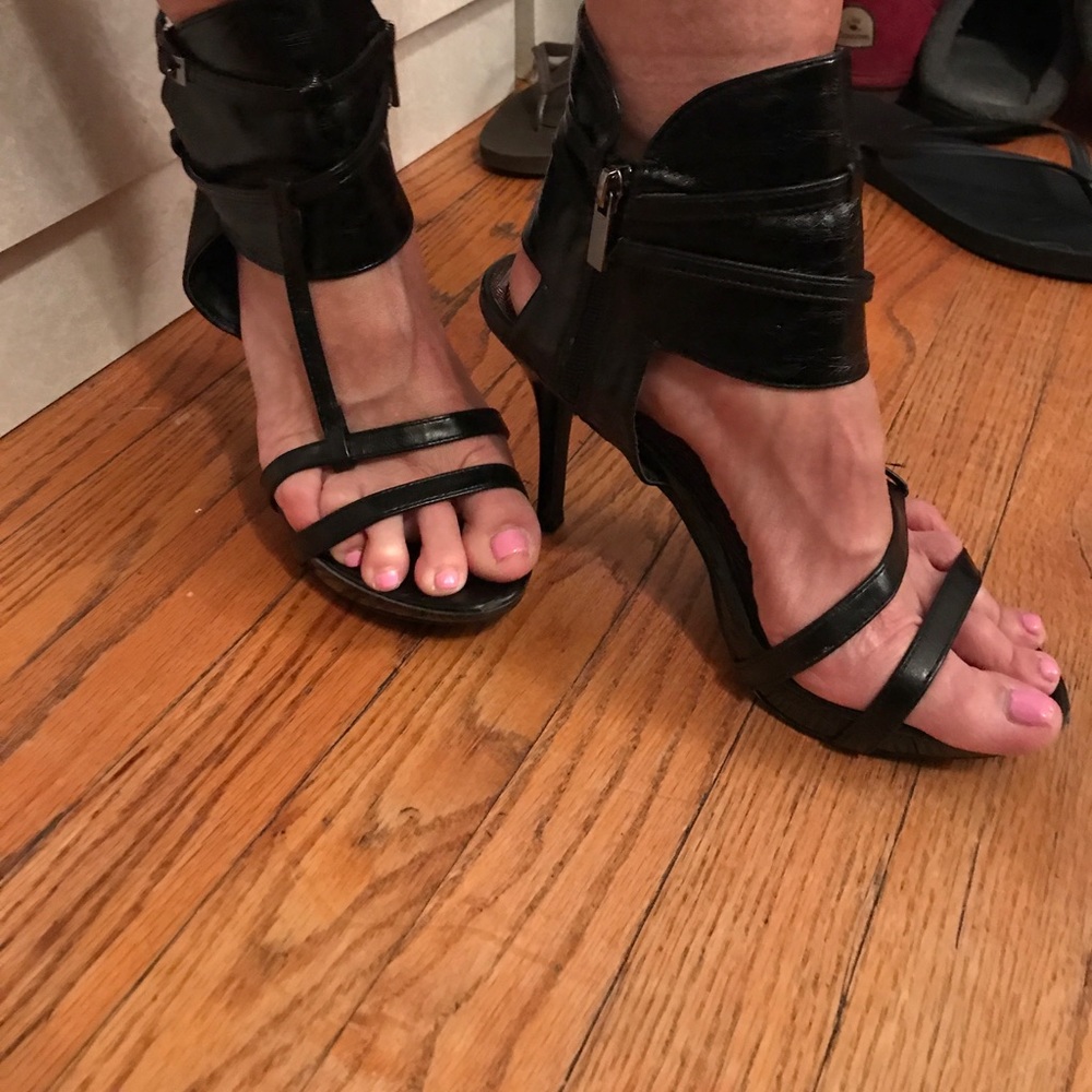 Black wrap ankle strap heels