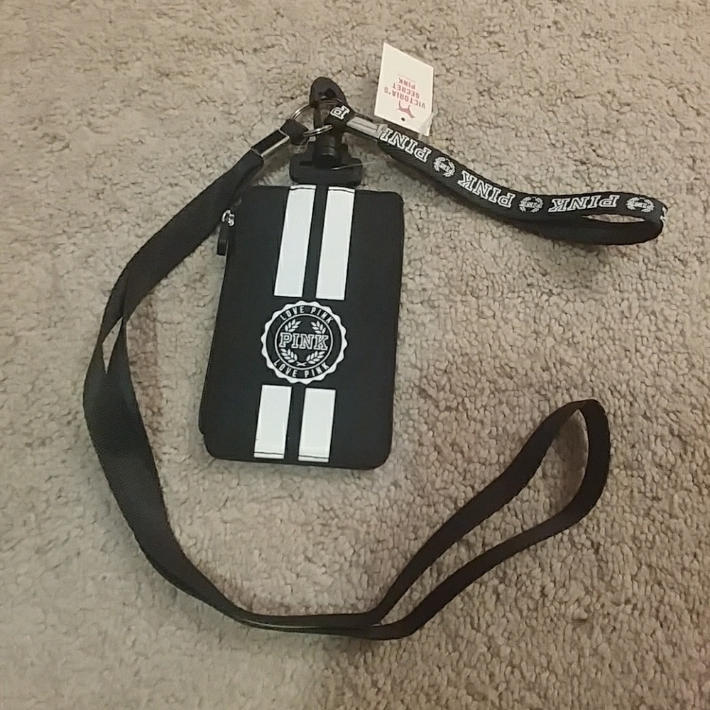 Vs love pink id holder lanyard wallet black