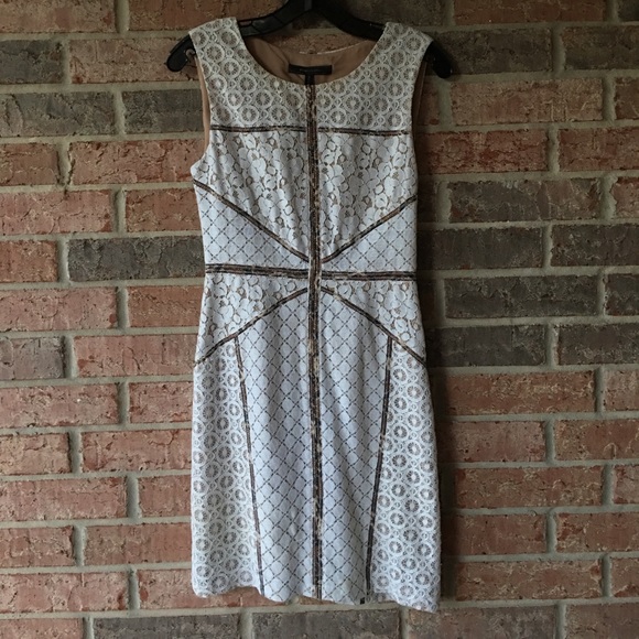 BCBGMAXAZRIA Dresses & Skirts - BCBGMAXAZRIA WHITE LACE WITH BROWN & GOLD TRIM