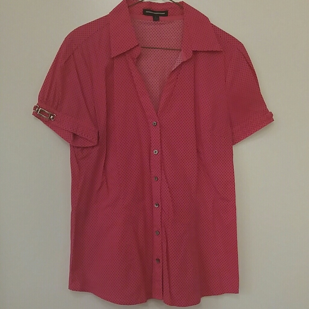 Hot Pink & Black Dot Classic Button-Down (Express)