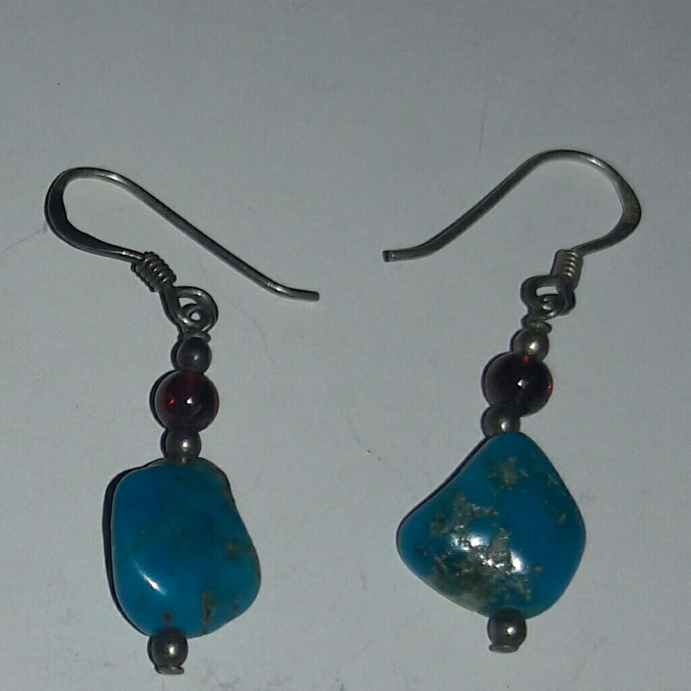 Turquoise garnet earrings sterling silver 925 euc