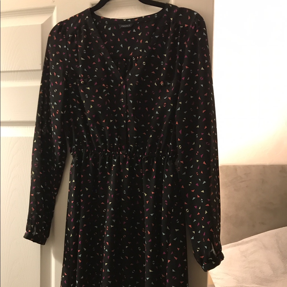 Black patterned button front dress